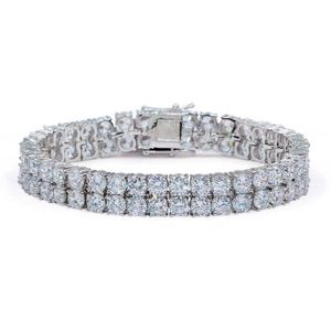 Mode-Or Blanc Glacé Plein Princesse Diamant Amoureux Tennis Chaîne Bracelet 2 Couches CZ Zircone Poignet Chaîne Bijoux Cadeaux fo241S