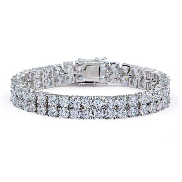 Mode- Or Blanc Glacé Plein Princesse Diamant Amoureux Tennis Chaîne Bracelet 2 Couches CZ Zircone Poignet Chaîne Bijoux Cadeaux fo264t