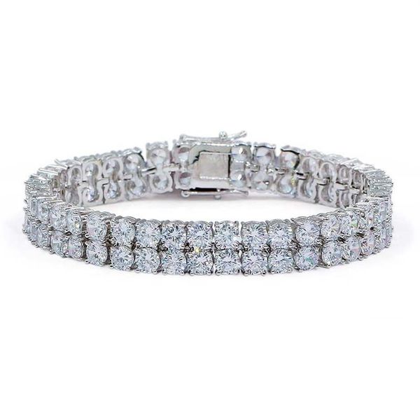 Mode- Or Blanc Glacé Plein Princesse Diamant Amoureux Tennis Chaîne Bracelet 2 Couches CZ Zircone Poignet Chaîne Bijoux Cadeaux fo284u