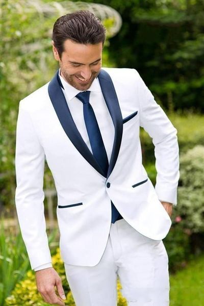 Mode blanc marié Tuxedos noir châle revers garçons d'honneur mariage Tuxedos populaires hommes formel Blazer bal veste costume (veste + pantalon + cravate) 1596