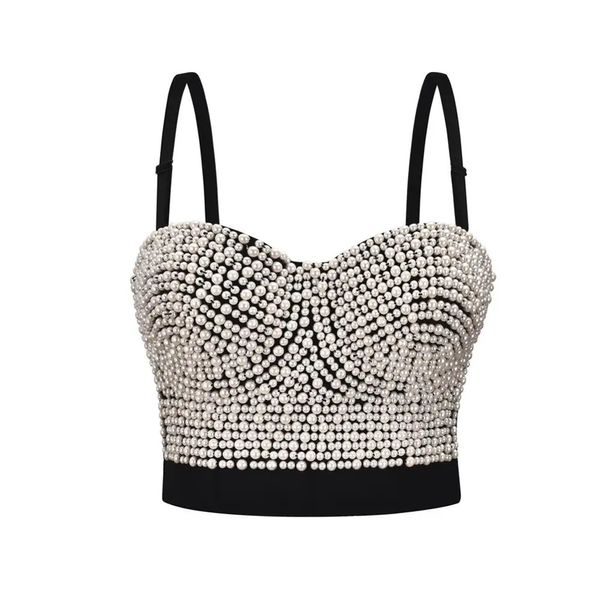 Perles de perle blanche de mode Push up Bralette Womens Corset Bustier Bra Sexy Crop Top Punk Rock Brassiere Night Club Party Wear 240509