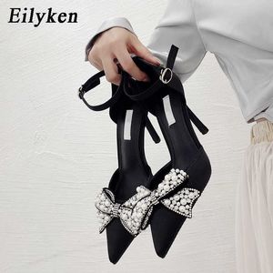 Fashion White Pearl Bowknot Party Pumps Pointed Teen Sexy Women Shoes Crystal Buckle Strap Thin High Heels Prom Sandal 230302