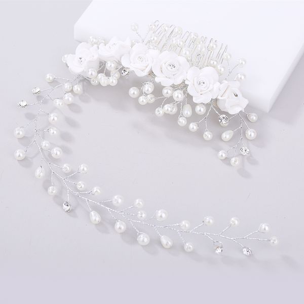 Mode Perles Blanches Coiffes De Mariée Épingles À Cheveux Floral Fleur Bijoux De Mariée Moitié Mariée Cheveux Accessoires Vintage Couronne Weddi212u