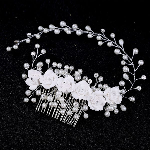 Fashion White Pearls Coiffes Bridal Pins de cheveux floraux Bijoux de fleurs Bride Hair Accessoires