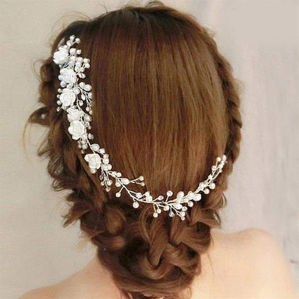 Mode Blanc Perles Coiffes De Mariée Épingles À Cheveux Floral Fleur Bijoux De Mariée Demi Mariée Cheveux Accessoires Vintage Guirlande Weddi2250