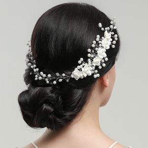 Fashion White Pearls Headpieces Hair Pins Floral Flower Jewelry Bridal Up Bruid Hairs Accessoires Vintage krans bruiloftskam