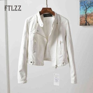 Mode Blanc Pu Veste Femmes Slim Zipper Biker Moto Faux Cuir Manteau 2020 Nouveau Printemps Automne Streetwear Rose En Cuir Outwear L220728