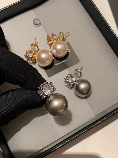 Boucles d'oreilles en Zircon blanc pour femmes, grandes perles, automne/hiver, lumière française, niche de luxe, charme haut de gamme, bijoux tendance