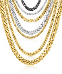 Fashion Wholale Women Men ketting sieraden Custom 16 inch 10mm Gold Ploated Stainls Steel Cuban Link Chain Necklace9155764
