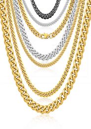 Fashion Wholale Women Men ketting sieraden Custom 16 inch 10mm Gold Ploated Stainls Steel Cuban Link Chain Necklace7414614