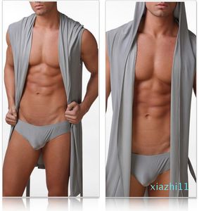 Mode-Wholesale-2014 Goedkope Gay Wear !! 1 stks Kimono Mens Robe met Hood Europa Size Bathrobe voor Mannen / Mannelijke Zijde Sexy Nachtkleding