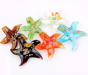 Mode Groothandel 6 stks Hangers Handgemaakte Murano Lampwork Glas Mix Kleur Bloem Starfish Gold Stof Hanger Fit Necklace