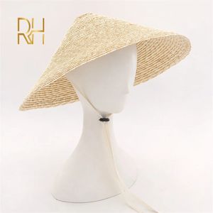 Moda al por mayor de trigo fresco césped de bambú con sombrero de sol gorro de pesca de jardín con cuerda a prueba de viento sombrero de viaje al aire libre 240429