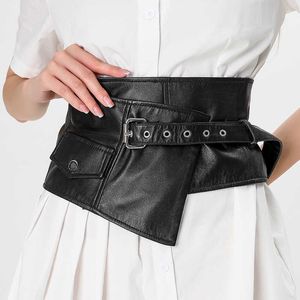 Mode large ceinture en peau de mouton ceinture décontractée femmes décoratif chemise manteau jupe ceinture noir 240315