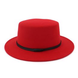 Sombrero de copa plana elegante de ala ancha para mujer, sombrero de jugador de fieltro Fedora de fieltro para hombre y mujer