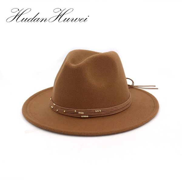 Chapeaux de fedoras en feutre de laine à plateau large de la mode avec bande de ruban Jazz Trilby Top chapeau de chapeau de Panama chapeau de chapeau de Panama pour hommes femmes Y200110