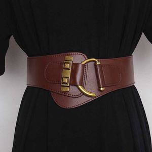 Fashion largeur en cuir authentique ceinture corset femme femme grosse or couleur broche boucle ceinture femelle robe ceinture de ceinture décorative q0625 296l
