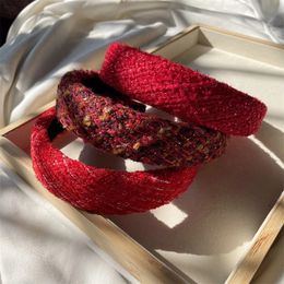 Fashion Wide Red Hair Bands For Women Headdress Solid Color Cloth Headband Bezel Girls Plaid Hairband Hair Hoop Hair Accessories