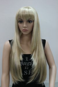 perruque de mode belle blonde dorée avec perruque de cheveux longs raides blond délavé