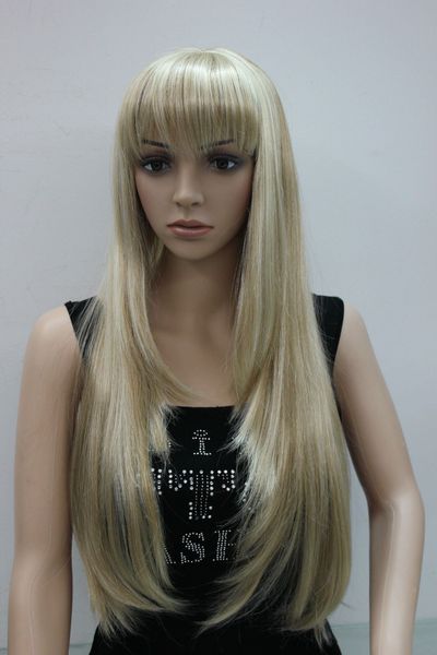 Peluca de moda Hermosa rubia dorada con peluca de pelo largo y recto Bleach Blonde