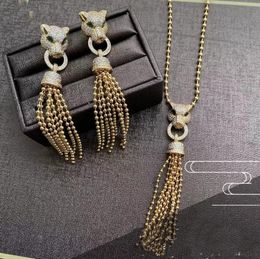 Mode sauvage exagéré luxueux collier tête de léopard glands diamants complets boucle d'oreille fête cadeau d'anniversaire Hip Hop Designer ensembles de bijoux