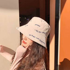 Fashion Wild Letter Patroon Fisherman Hat Dames Sun Bucket Roze Geel Black Beige Gray Herfsthoeden 2021