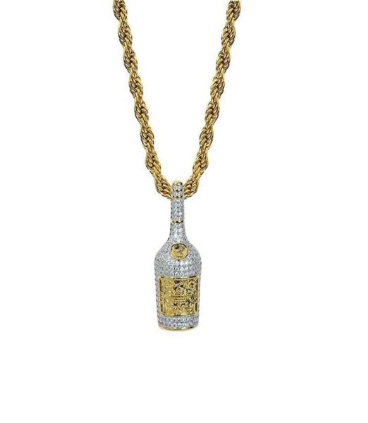 Fashion Wine Bottle Pendant Mens Hiphop Collier Iced Out 18K Bijoux plaqué d'or Bling Cubic Zirconia Summer Bijoux3948659