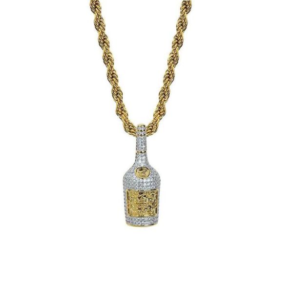 Mode bouteille de vin pendentif hommes Hiphop collier glacé 18K plaqué or bijoux Bling cubique zircone été bijoux8871569