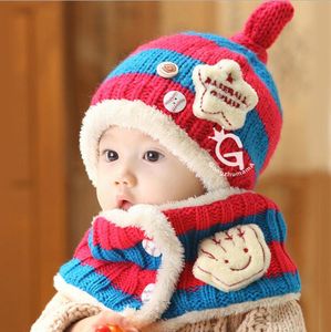 Mode hiver bébé casquettes écharpe ensemble enfant en bas âge filles garçons chapeaux de laine fils pour bébés crochet tricot chapeau chaud oreille enveloppe bonnet en gros