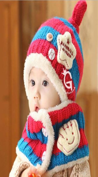 Mode hiver bébé casquettes écharpe ensemble enfant en bas âge filles garçons laine chapeaux infantile fils crochet tricot chapeau chaud oreille enveloppes bonnet entier8280588