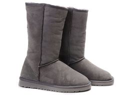 Moda Invierno Clásico Bota de nieve alta Diseñador Mujeres Botas cálidas Regalo de Navidad Zapatos de estilo simple al aire libre Castaño Gris Arena negra para mujer