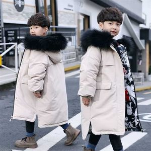 Mode winterjas katoen-gewatteerde jas voor jongens kleding 4 tot 15 jaar Kinderdikker Dubbelzijdig Bovenkleding Parka 211203
