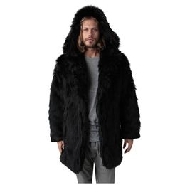 Mode Winterjas Mannen Warme Solid Color Dikke Hooded Jasjack Faux Bont Lange Mouwen Cardigan Black Hary