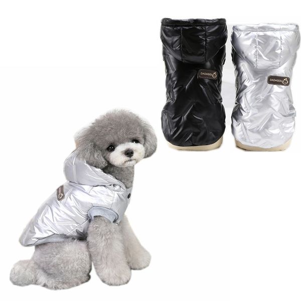 Moda Ropa de invierno para perros Abrigo para perros Ropa impermeable para mascotas Traje de nieve para cachorros a prueba de viento Forro polar cálido Acolchado Inviernos Ropa para mascotas para perrito pequeño Negro L A73