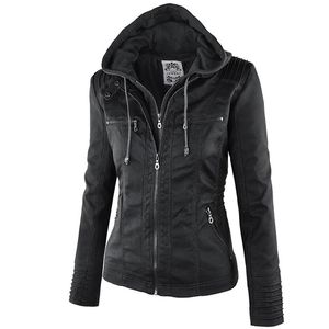 Mode hiver fausse veste en cuir femme basique à capuche noir mince moto femmes manteaux femme XS-7XL 50 211014