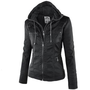 Mode hiver veste en simili cuir femmes vestes de base à capuche noir mince moto veste femmes manteaux femme jaqueta 240124