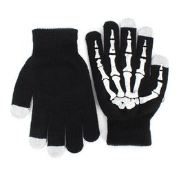 Mode-hiver plein doigt unisexe tricoté squelette gants Ghost Bone écran tactile2485