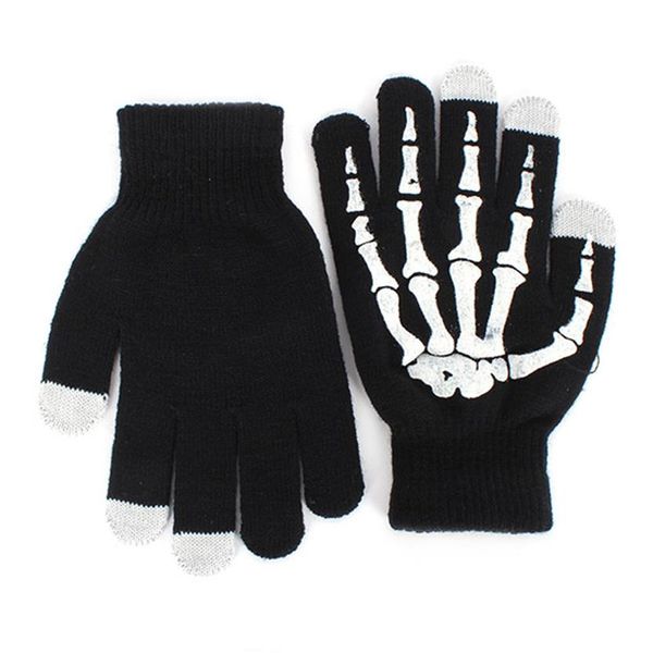 Mode-hiver plein doigt unisexe tricoté squelette gants Ghost Bone écran tactile2559