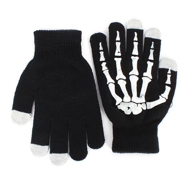 Mode-hiver plein doigt unisexe tricoté squelette gants Ghost Bone écran tactile225H