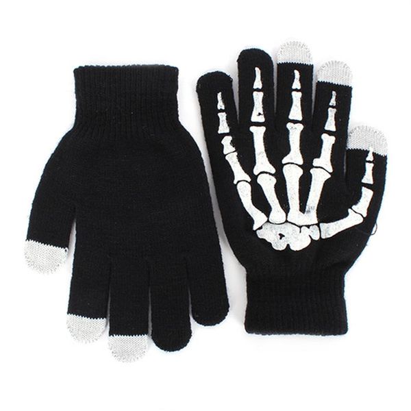 Mode-hiver plein doigt unisexe tricoté squelette gants Ghost Bone écran tactile255F