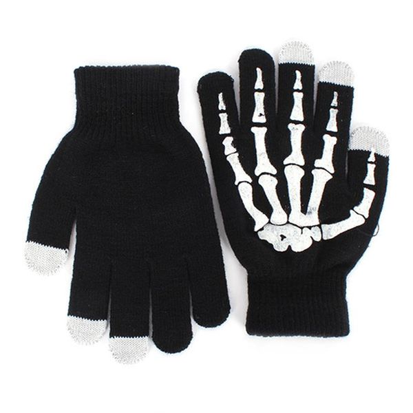 Mode-hiver plein doigt unisexe tricoté squelette gants Ghost Bone écran tactile290W