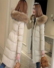 Mode winterjas vrouwen grote bont riem kap dikke down down parka's xlong vrouwelijke jas jas slanke warme winter uit het kader 2019 nieuwe T20011529923
