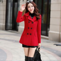 Mode hiver veste femmes Double boutonnage court laine manteau couleur unie coréen mince femme laine veste grande taille
