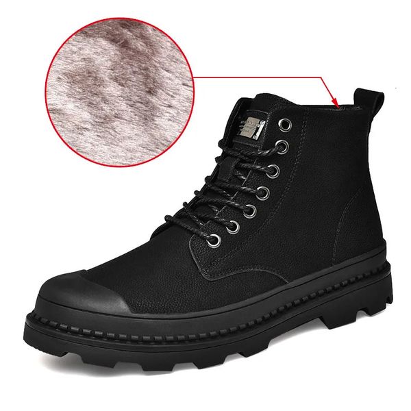 Mode hiver hommes bottes en cuir bottines garder au chaud hommes chaussures de travail d'hiver mâle militaire armée bottes de neige avec fourrure hommes Botas 240126