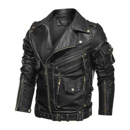 Mode hiver hommes veste en cuir hommes mode moto PU veste en cuir Cool fermeture éclair poches en cuir manteaux vêtements 231225