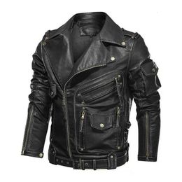 Mode Winter Herren Lederjacke Männer Mode Motorrad PU Cool Zipper Taschen Mäntel Kleidung 231227