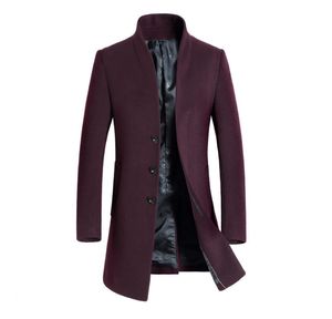 Mode-Winter Mens Solid Trench Coats Revers Hals Long Jassen Button Business Style Fashion Boeome kleding