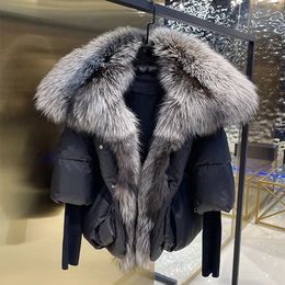 Fashion Winter Real Fox Fur Collar Chaqueta espolea tibia Mujeres de parkas Manga tejido FOOTE 90% White Duck Down Coat 231221