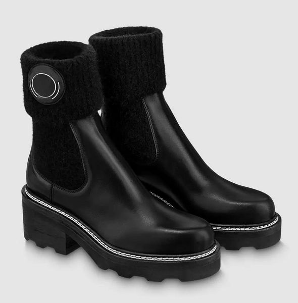 Moda invierno atajo Mujer botines estrella cuero tacones bajos zapatos de diseño de lujo Martin Boots Beau bourg Tobillo Piel de becerro Negro Marrón caminar al aire libre 35-40