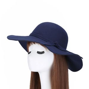 Mode-winter brede rand vrouwen top hoeden nieuwe mode dames wol vilt zon hoeden vrouwelijke strand cap whosales gratis verzending